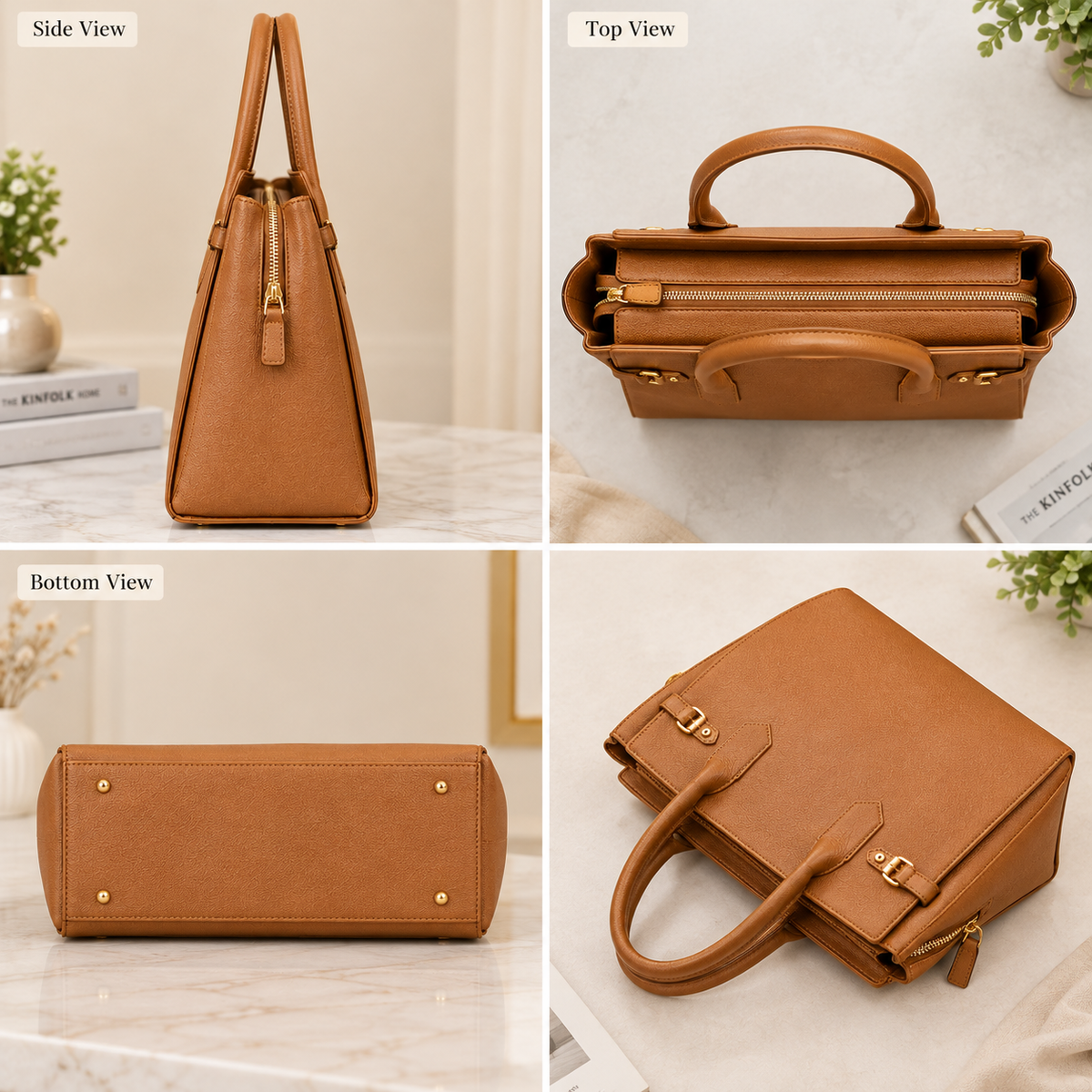 Luxeora Camel Leather Large Tote Handbag for Women