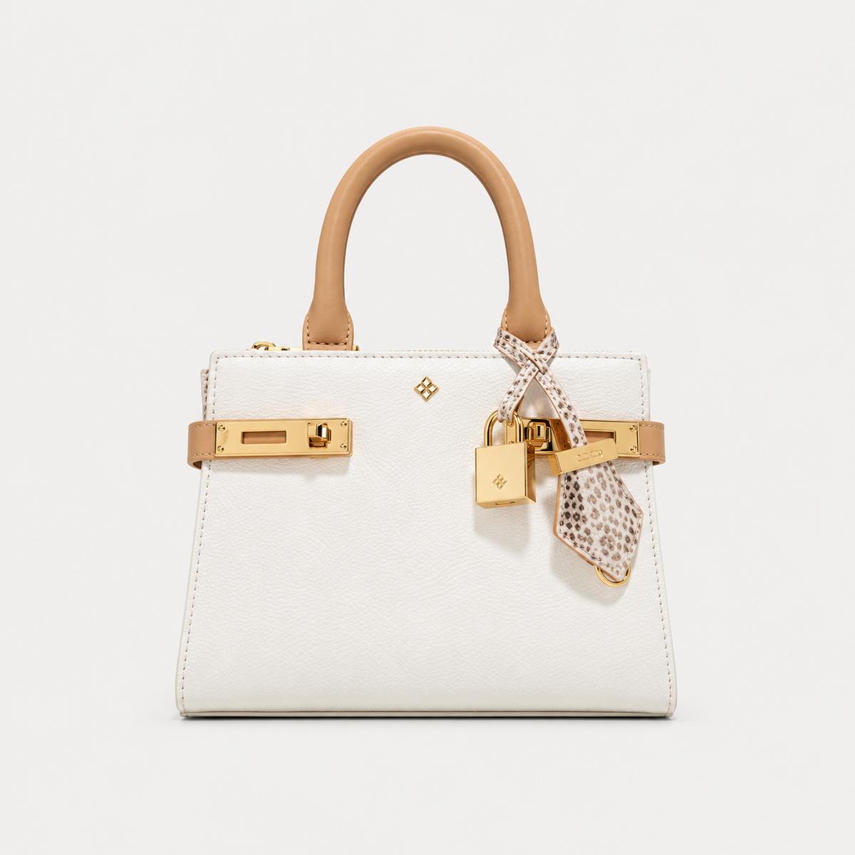 Elegant White Leather Satchel Bag With Gold Hardware