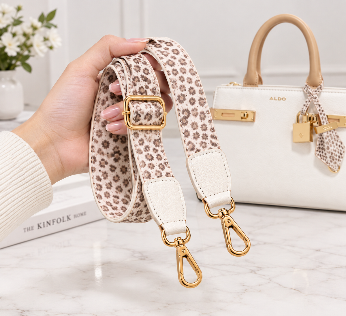 Elegant White Leather Satchel Bag With Gold Hardware