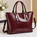 Women's Glossy Crocodile Pattern PU Leather Large Tote Handbag